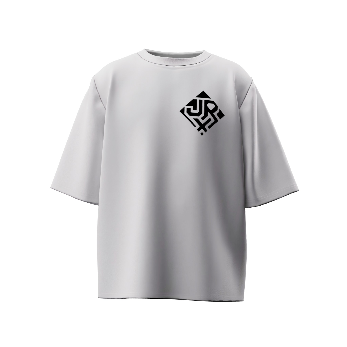 White oversized tee mock-up with the JRX diamond mark