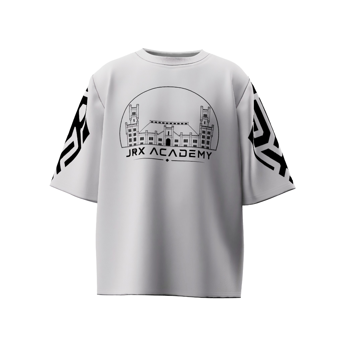 White graphic tee mock-up shown from the front