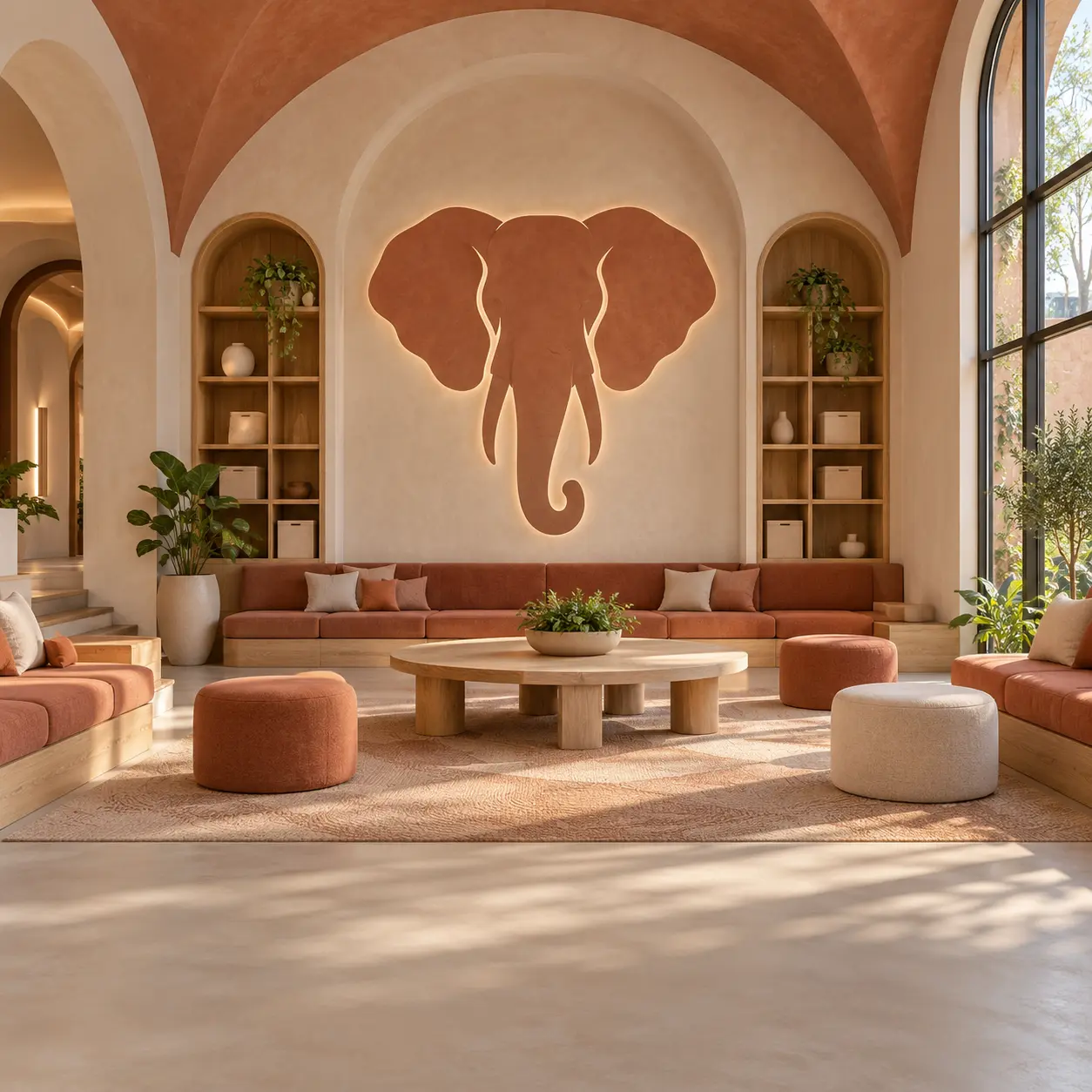 Elephant House concept interior with a central identifying emblem.