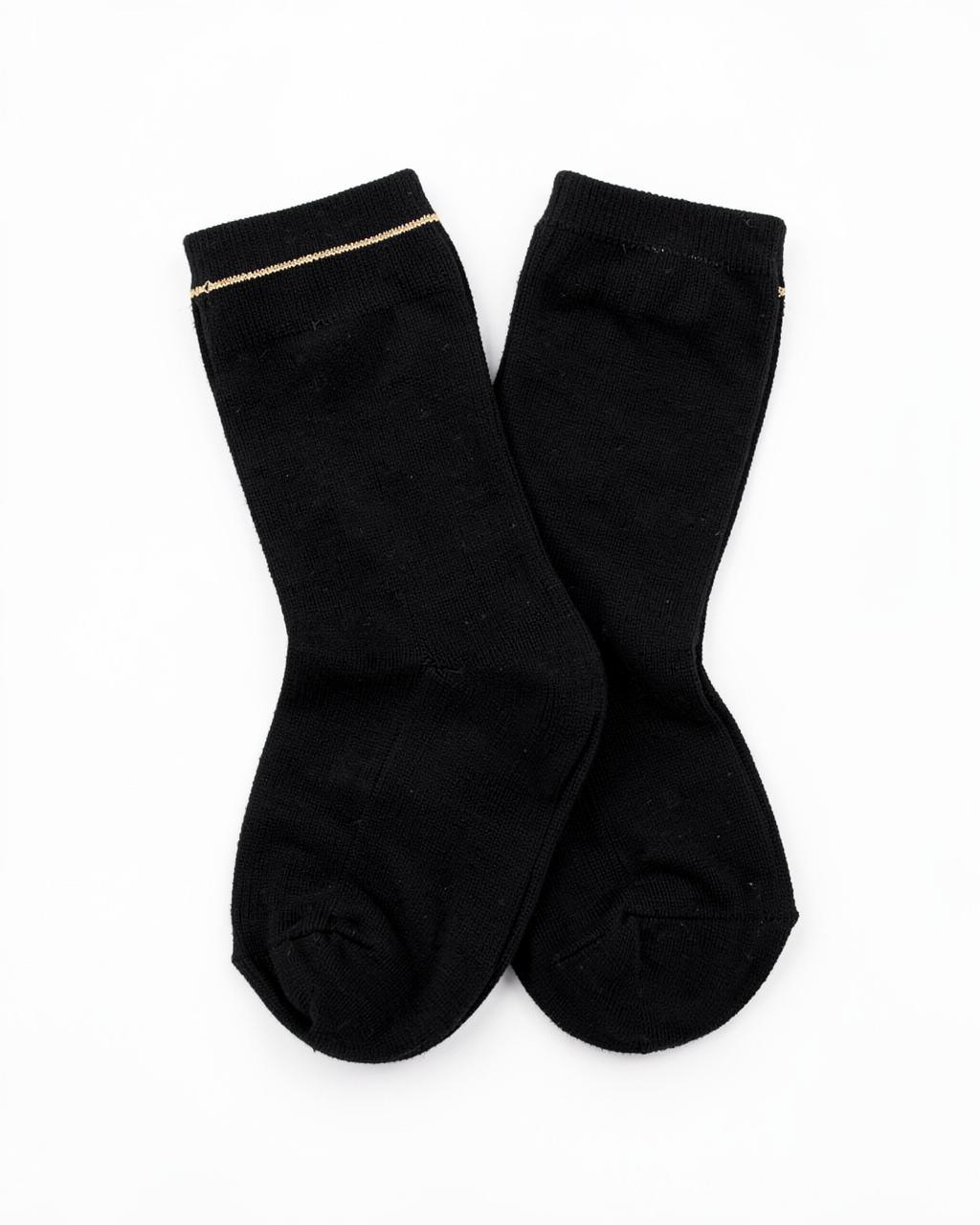 Black crew socks with a gold cuff stripe