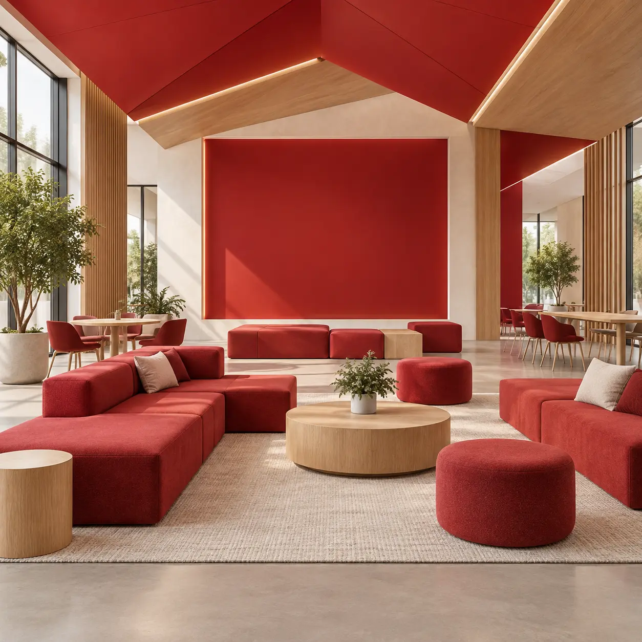 Red Room concept interior with coordinated colored furnishings.