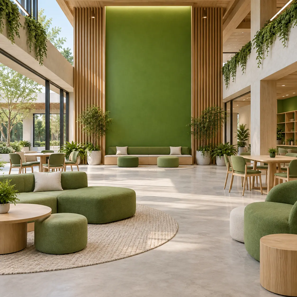 Green Room concept interior with coordinated colored furnishings.