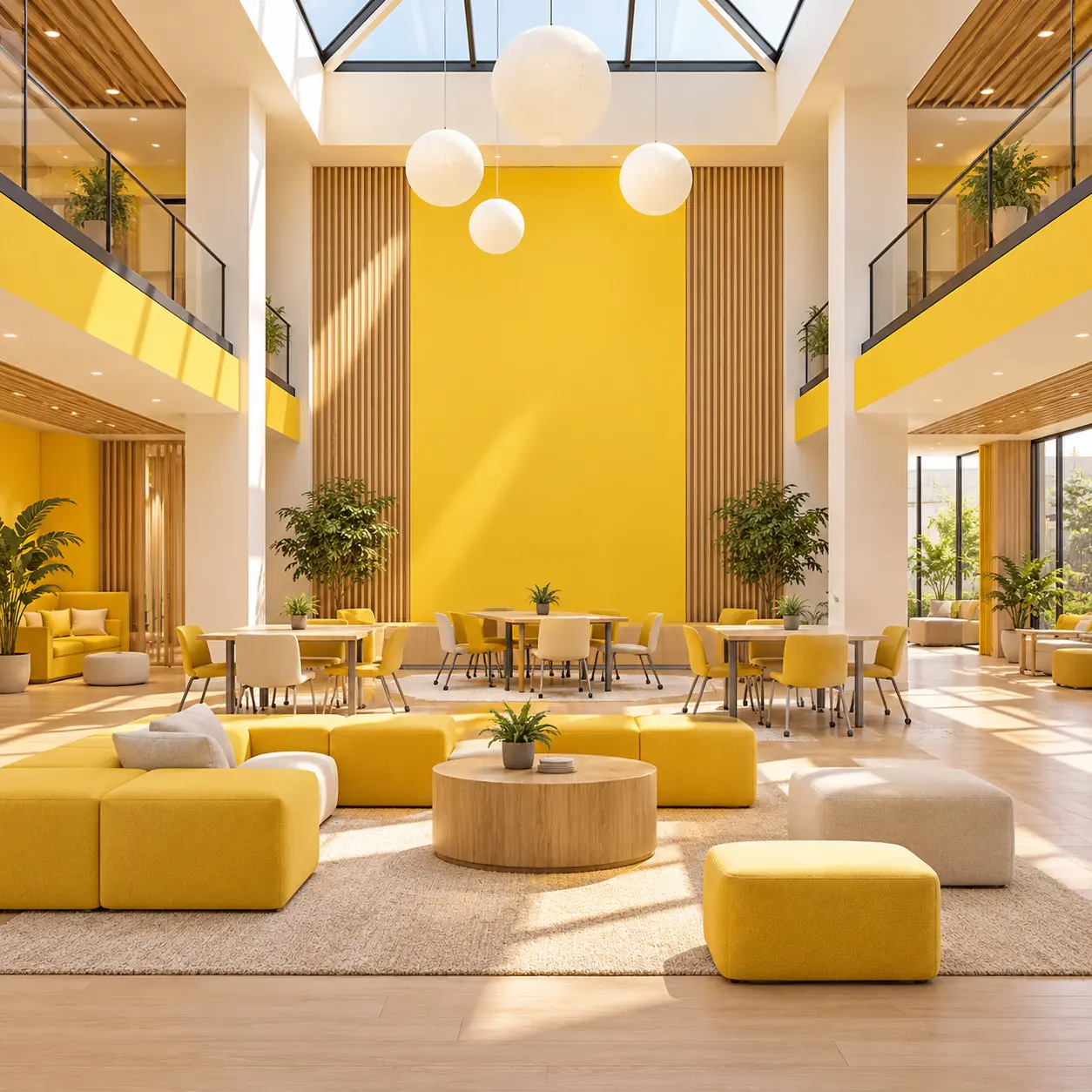 Yellow Room concept interior with coordinated colored furnishings.