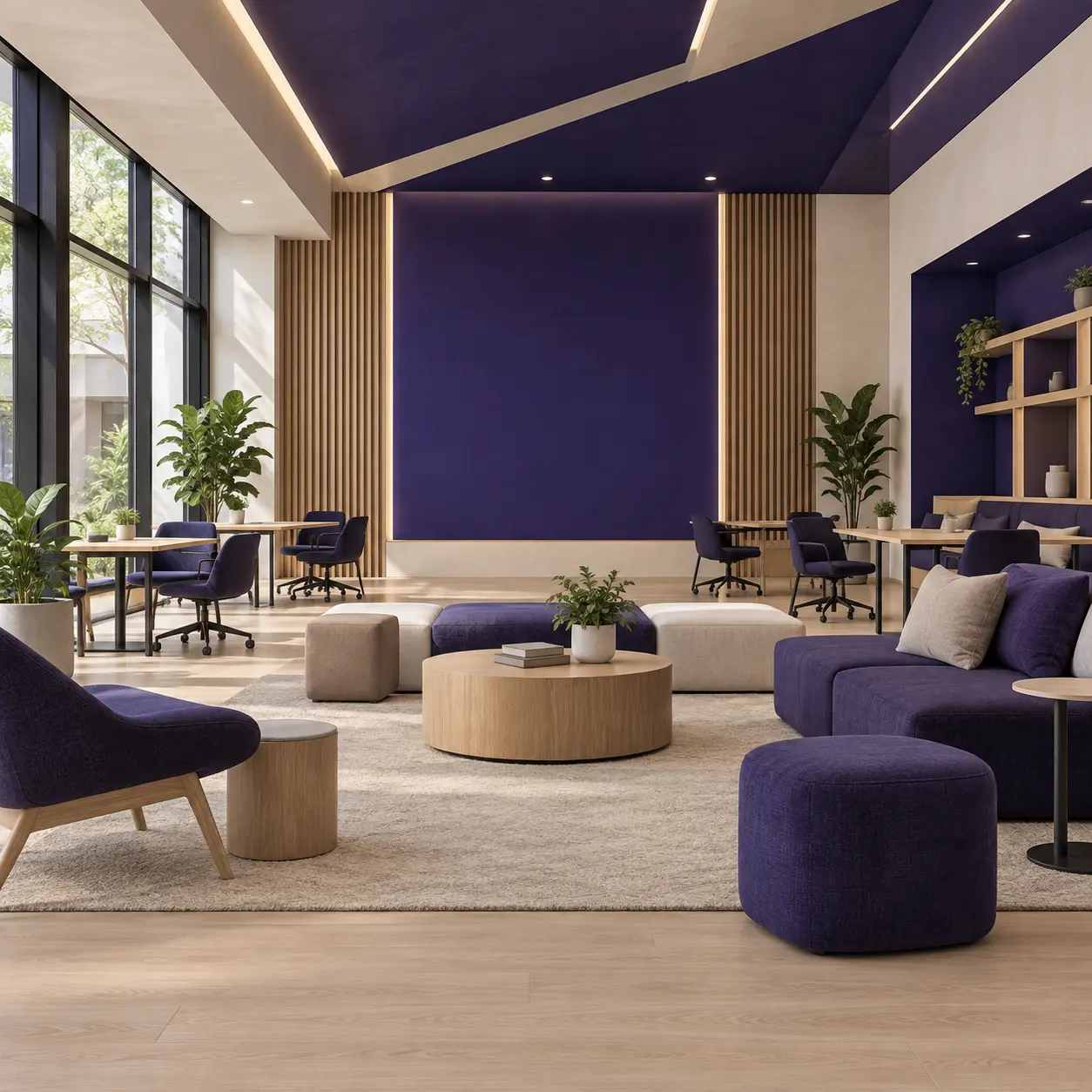 Indigo Room concept interior with coordinated colored furnishings.